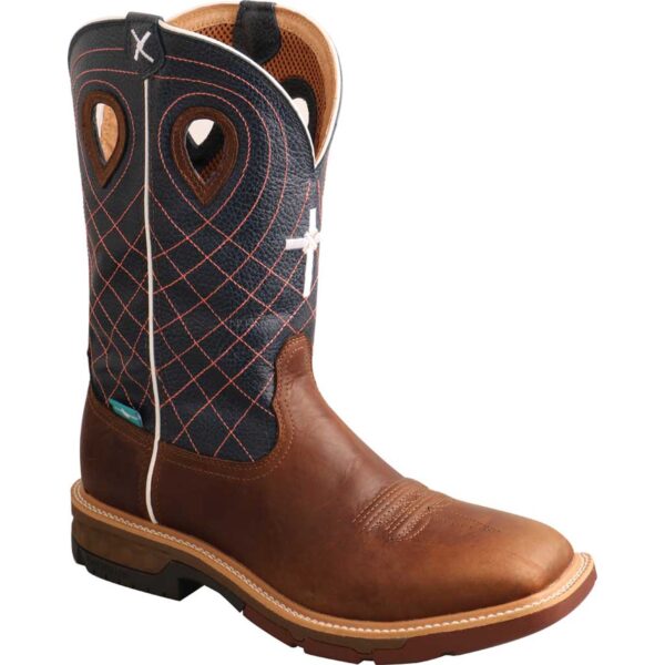 Men's 12" Alloy Toe Western Waterproof Work Boot Mocha/Navy Full Grain Leather MXBAW01
